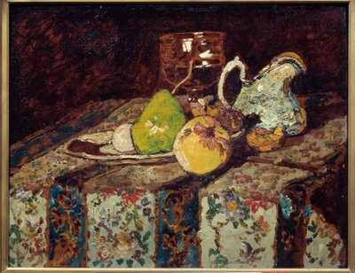 白いピッチャーのある静物画アドルフ・モンティチェリ（1824-1886）の絵画