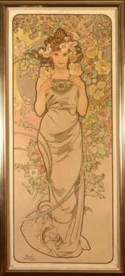 Y【中古品】アルフォンス・ミュシャ バラ ローズ 薔薇 額縁 Y【中古品