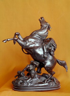 馬を襲うライオン ブロンズ彫刻 アントワーヌ・ルイ・バリエ（1795