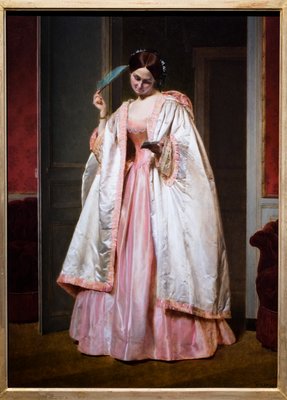 人物画　油絵　アンティーク　レトロ　赤のセーター　冬の記憶 手紙を読む少女 1851年頃 油彩・木