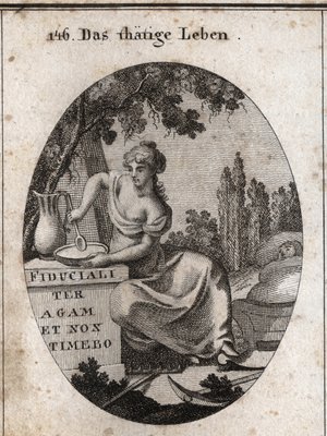 ブドウの木陰に座っている働く姿の