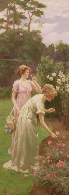 花を摘む二人の女性