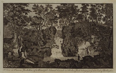 後期バーリントン伯爵が所有するボルトン公園の美しい自然のカスケードの、ヨークシャーのクレイヴンの眺め（彫刻）