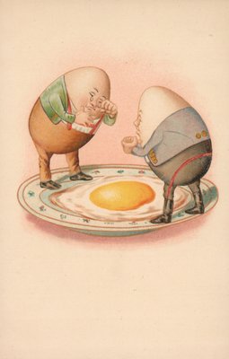 受け皿に壊れた卵を泣いている2つの