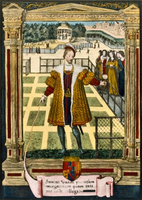 1527年に結婚したフランソワ1世の妹であるマルグリット1世の妹であるマルグリットにマルグリットの花を贈るヘンリーダルブレット（1503-55）                                    アート作品の設定をする