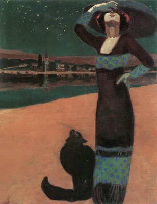 猫とスリムな女性