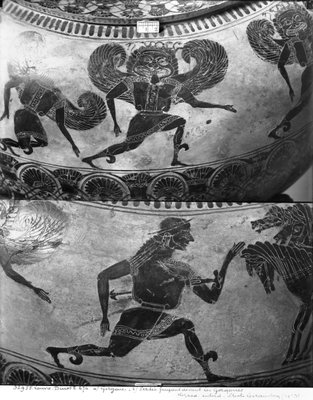 ゴルゴンから逃げるペルセウスを描