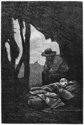 眠っているコゼットを見守るジャン