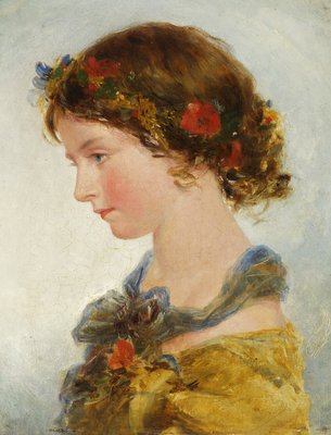 顔に花を持つ若い女性の抽象的な現代アートのコラージュポート