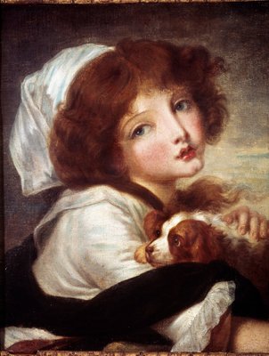 小犬を抱いた少女 ジャン・バティスト・グルーズ（1725-1805）の