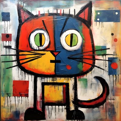ピカソ、ジョアン・ミロ、バスキア風のかわいい猫
