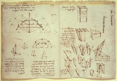 レオナルド・ダ・ヴィンチのノート、幾何学的形状の図を示す