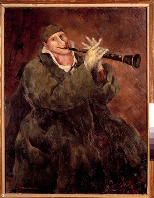 トランペット絵画 トランペットを演奏するグロック クラリネットを演奏するピエロの