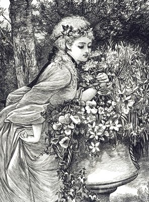 * antique picture ❀* 女の子とワンちゃんのいる 版画プリント Mary_Ellen_Edwards_-