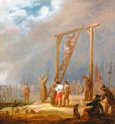 絞首台での処刑（パネルに油彩）