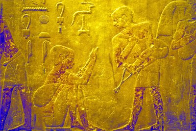 古代エジプト、壁の彫刻／絵画、ティのマスタバ／墓、サッカラ、第5王朝、市場での交易品（写真）                                    アート作品の構成