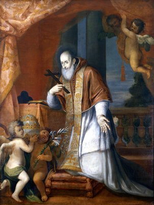 教皇ピウス5世（1504年〜1572年）。ロンバルディアの教会からの匿名の絵画。
