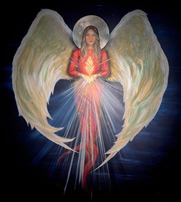 荒川リリーさん作　1点物　チーズ天使　版画　デシモーネ Simone_Amon_-_angel_of_light_-