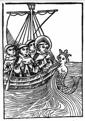 6世紀のアイルランドの聖人である聖ブレンダン（ブランダン）の伝説。聖ブレンダンとシレーヌの出会い。ブランダンの不思議な航海」の版画
