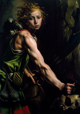タンツィオ・ダ・ヴァラッロことアントニオ・デンリコ（15751633）の「ゴリアテの首を持つダビデ」、油彩・キャンバス