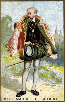 フランスの提督、ガスパール・ド・シャティヨン（Sire de Coligny, 1519 1572）の肖像。19世紀のクロモリトグラフ。