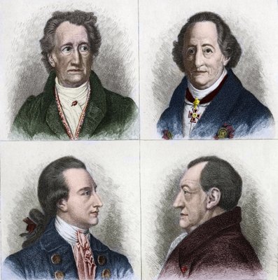 ドイツの作家、ヨハン・ヴォルフガング・ゲーテ（1749 1832）のポートレートで、人生の様々な年代が描かれています。19世紀のエングレー