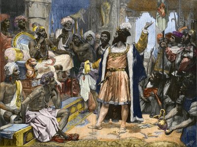 ヴァスコ・ダ・ガマがポルトガルのマヌエル王の手紙をカリカットのサモリムに届けた 絵画の後、c.