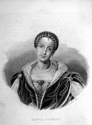 フランソワ・ド・メディチの妻であったヴェネツィア人のビアンカ・カッペロ（1548 - 1587）の肖像。19世紀のエングレーヴィング。