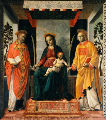 聖ファウスティヌスと聖ジョヴィータの間にいる聖母子 ヴィンチェンツォ・フォッパ（1427年頃～1515年頃）作 テンペラ／カンヴァス