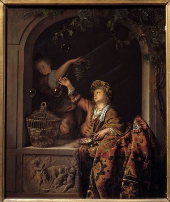 シャボン玉。Willem Van Mieris（1662 - 1747）による絵画
