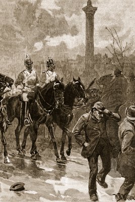 血まみれの日曜日：1887年トラファルガースクエアを構えているライフガード                                    アート作品の設定をする