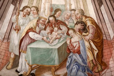 アサンプション オブ コルドン教会の聖母。 フレスコ。 キリストの割礼。 フランス。 フランス。