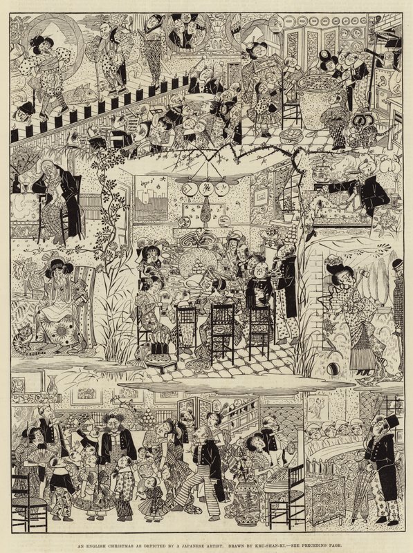 日本の芸術家が描いたイギリスのクリスマス（エングレービング 作： （後）日本語学校