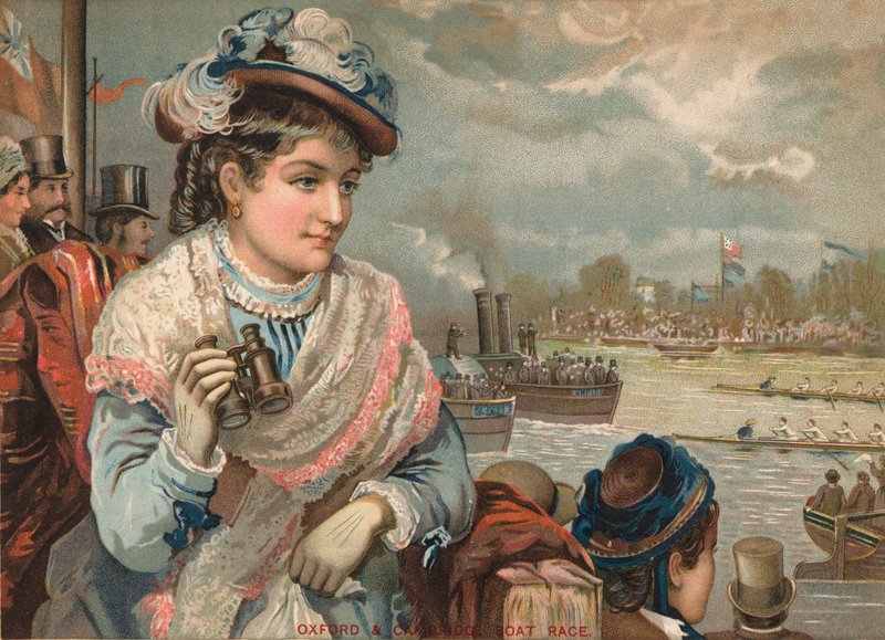 オックスフォードとケンブリッジのボートレース、c 1890を見ている女性。 作： 英語学校