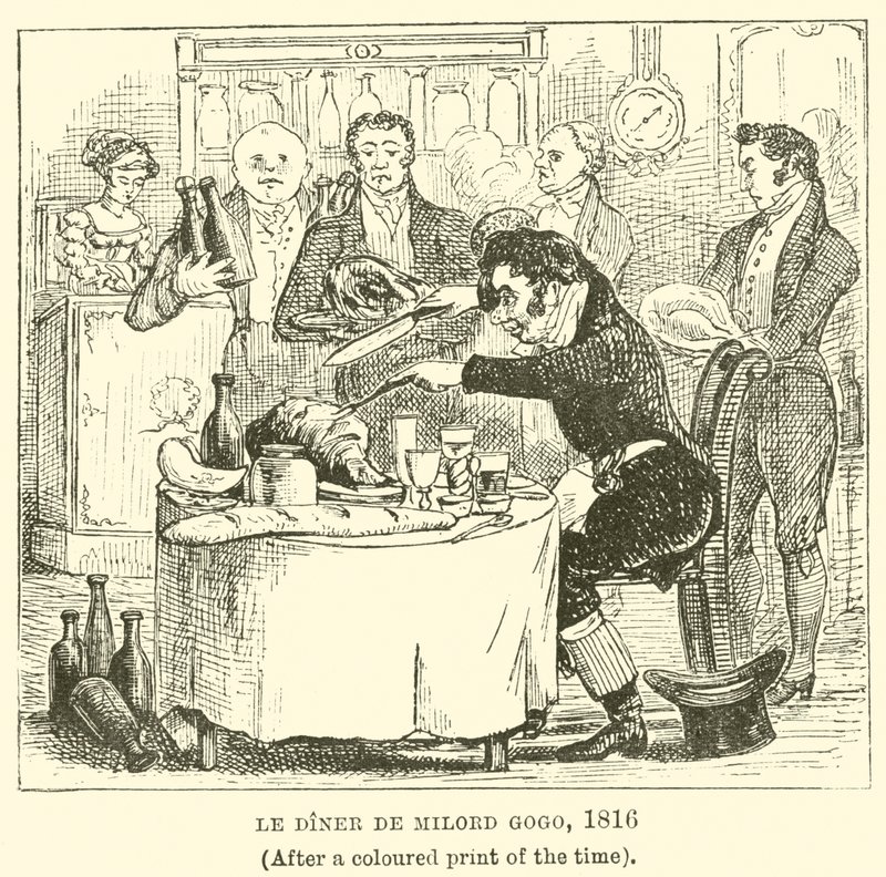 Le Diner de Milord Gogo、1816年（当時のカラープリントの後） 作： 英語学校