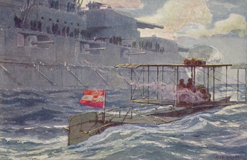 第一次世界大戦、1941年-1818年、戦艦を通過するオーストリアハンガリーの水上飛行機 作： A.カーチャー