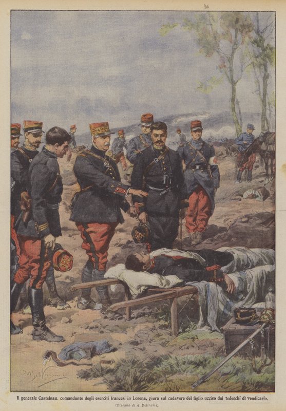 ロレーヌのフランス軍の指揮官であるカステルナウ将軍は息子の死体を誓う？ 作： アキレ・ベルトラーメ