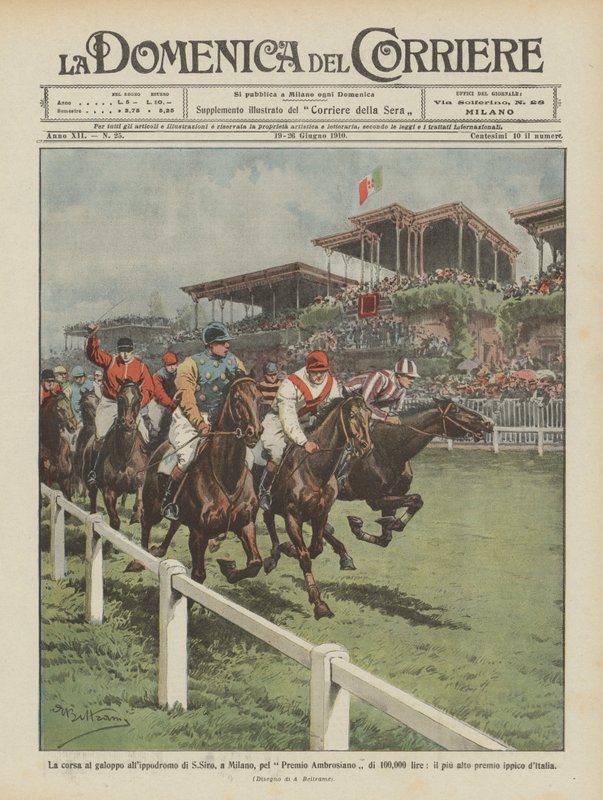 ミラノのS Siroの競馬場での10万リラのアンブロジアン賞のレース？ 作： アキレ・ベルトラーメ