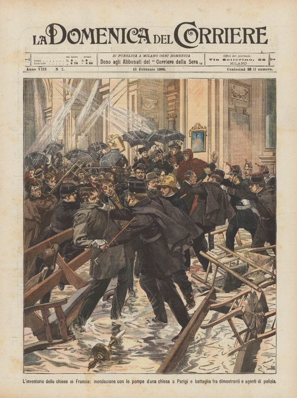 フランスの教会の在庫、パリの教会のポンプで溢れ、戦い？ 作： アキレ・ベルトラーメ