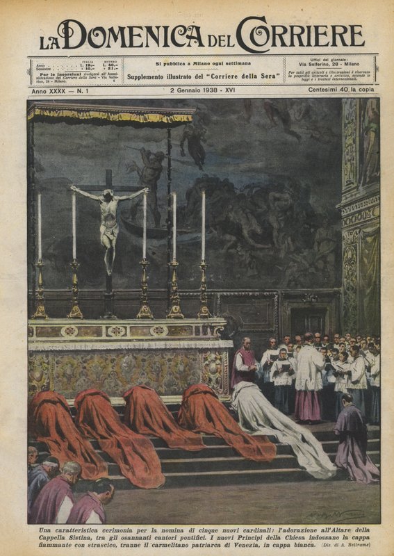 5人の新しい枢機卿の任命のための特徴的な式典、祭壇での崇拝？ 作： アキレ・ベルトラーメ