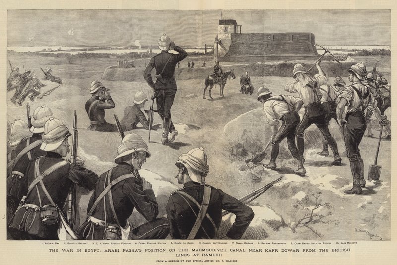 エジプトの戦争、ラムレーのイギリス軍線からのカフールドワール近くのマフモディエ運河におけるアラビパシャの位置 作： エイドリアン・エマニュエル・マリー