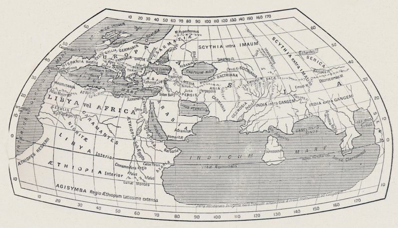 1923年のプトレマイオスによると、世界地図。