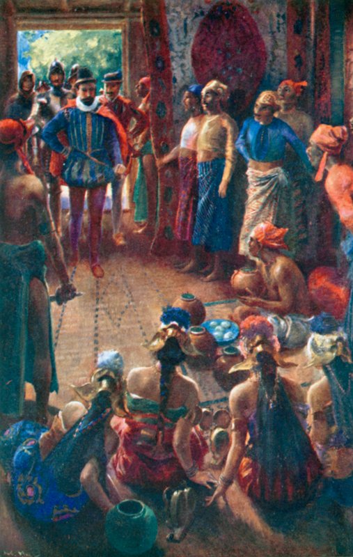 セブ王を訪問するマゼラン（カラーリトグラフ） 作： アレックボール