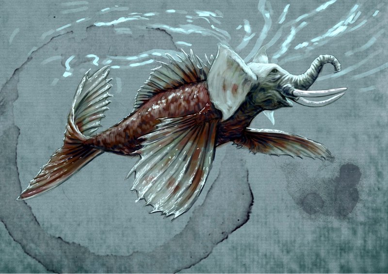 不思議の国 神話的な生物の油彩画 神話的な生物と人間が描かれた多彩な油彩画。 Alessandro_Lonati_-