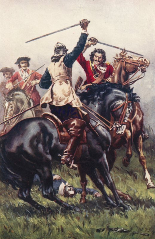 Ironside と Cavalier の間の戦い (color litho) 作： アラン（後）スチュワート