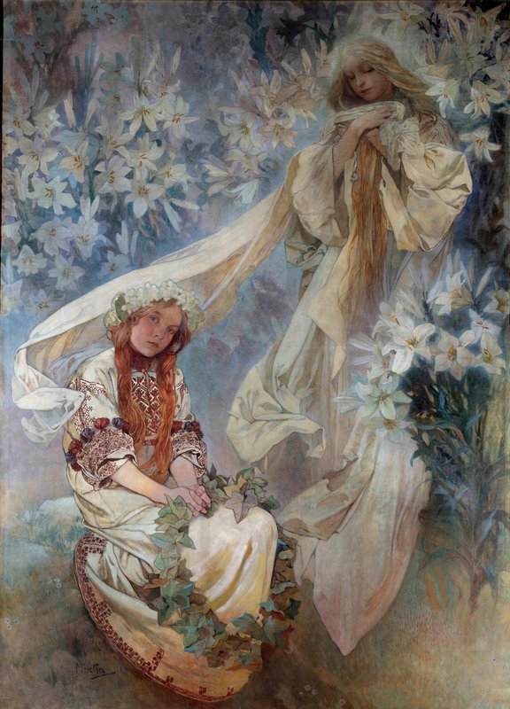 アルフォンス・ミュシャ、「スペイン史」の挿絵、希少な画集より リーズの聖母」 アルフォンス・ミュシャ（1860-1939）の絵画 1905年 個人蔵