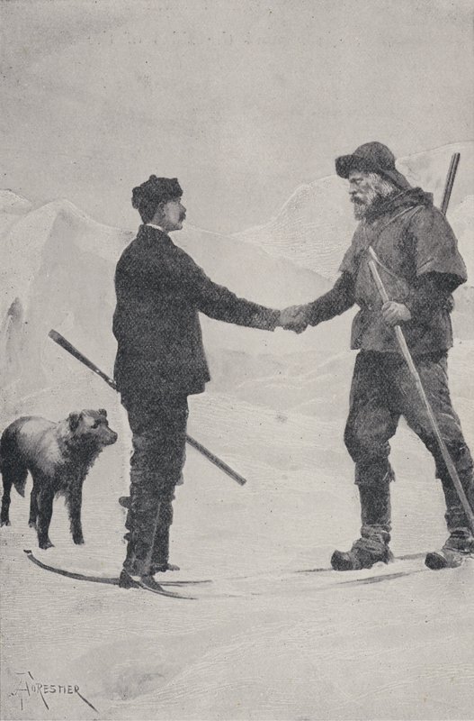 極地探検家の会合フレデリックジョージジャクソンとフリチョフナンセン、フランツヨーゼフランド、1896年 作： アメディー・フォレスティエ