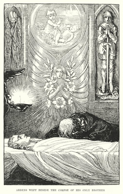 弟の遺体のそばで泣いていたアーデンス（彫刻 作： アメリア M. (attr.to) Bowerley または Bauerle