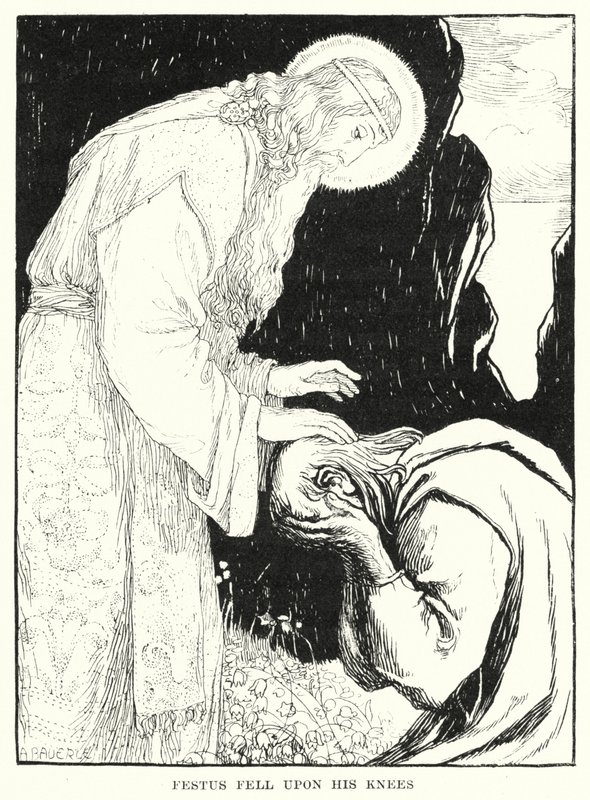 フェストゥスはひざまずいた（彫刻 作： アメリア M. (attr.to) Bowerley または Bauerle