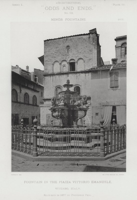 イタリア・ヴィテルボ市ヴィットリオ・エマヌエーレ広場の噴水（モノクロ写真 作： アメリカの写真家（後）